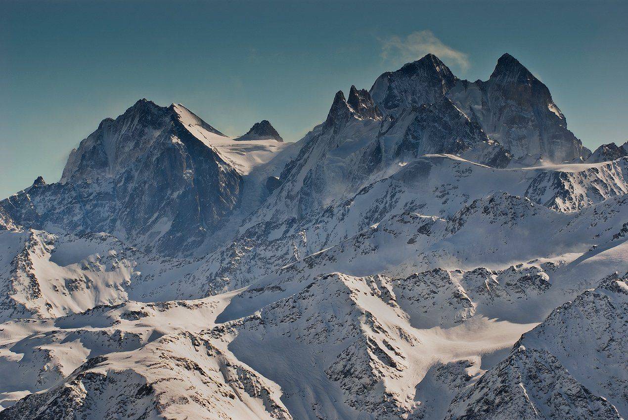 горы, кавказ, зима, вид, с, эльбруса, шхельда, ушба, чатын, ФЁДОР