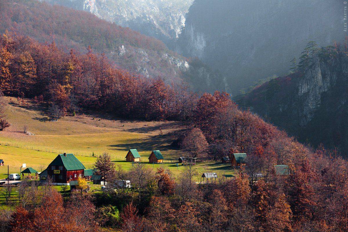 черногория, река, тара, дом, свет, осень, Alexander Martynov