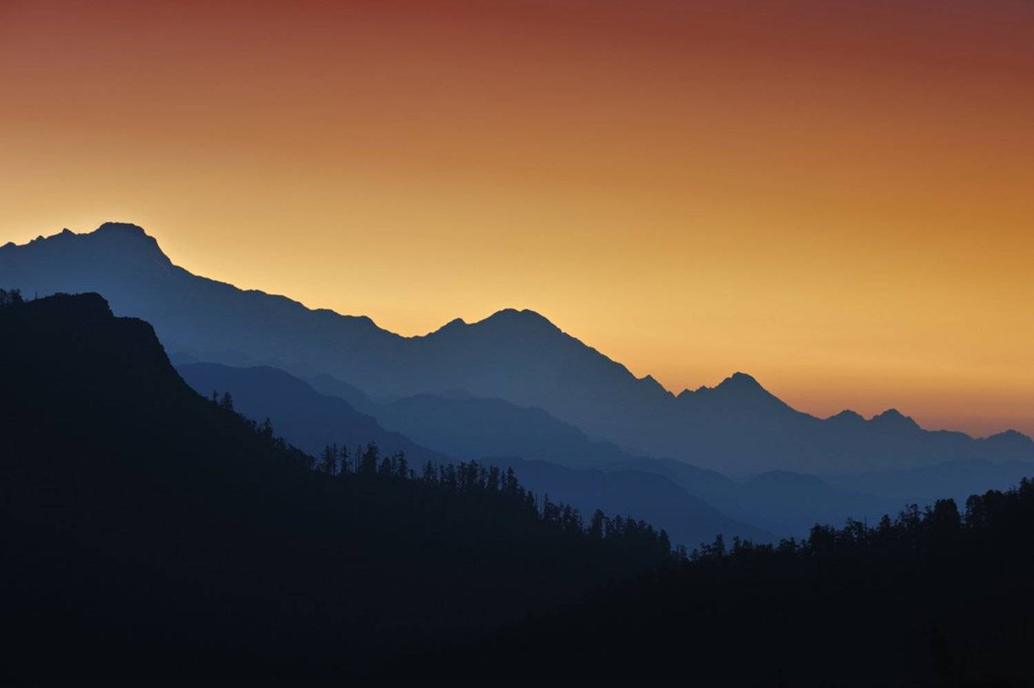 sunrise, nepal, mountains, silhouette, Vasiliy Ganzha
