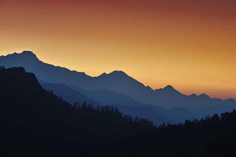 sunrise, nepal, mountains, silhouette Simple sunrise фото превью
