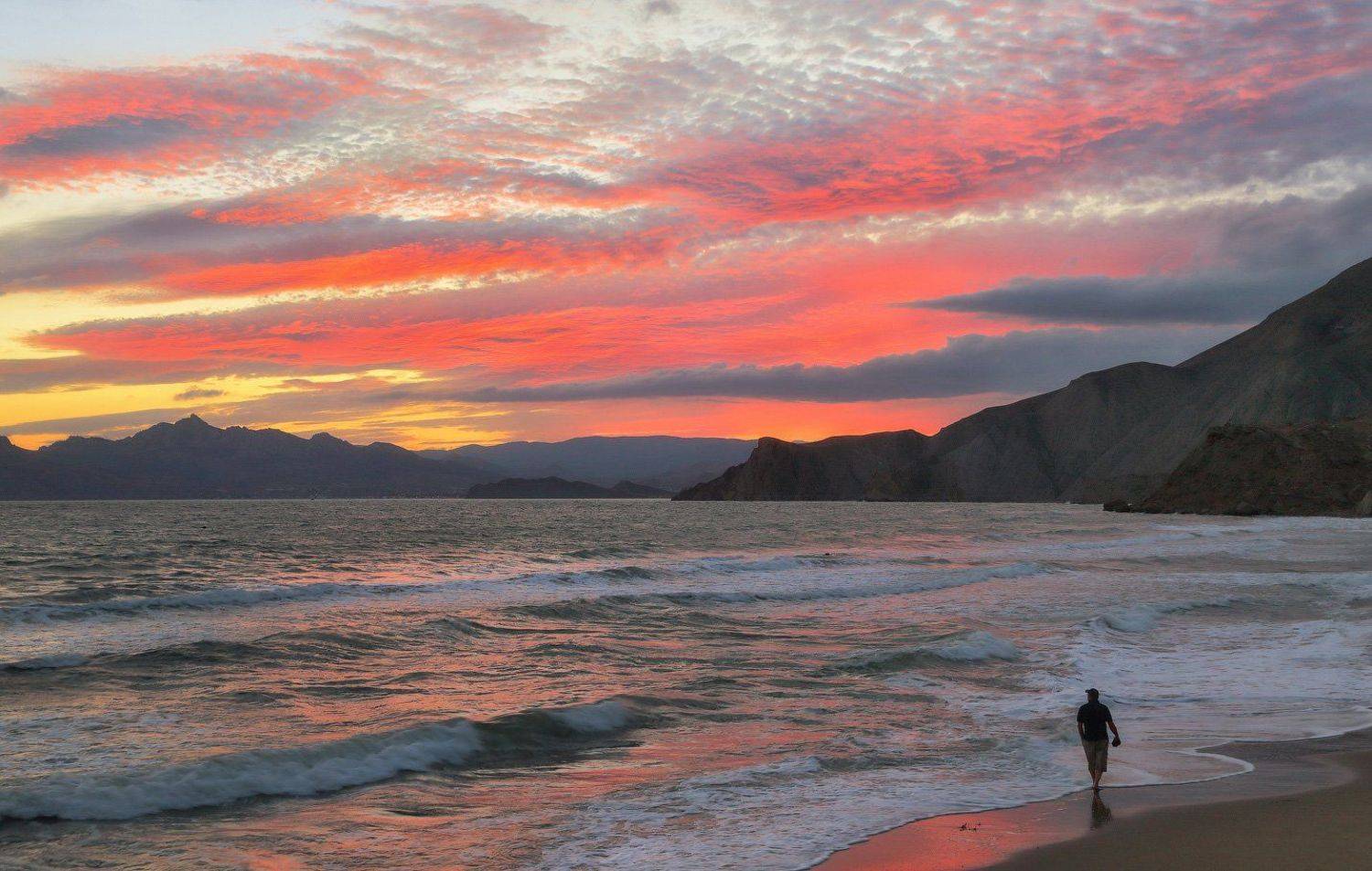 вечер, море, закат, прибой, Виктор Климкин