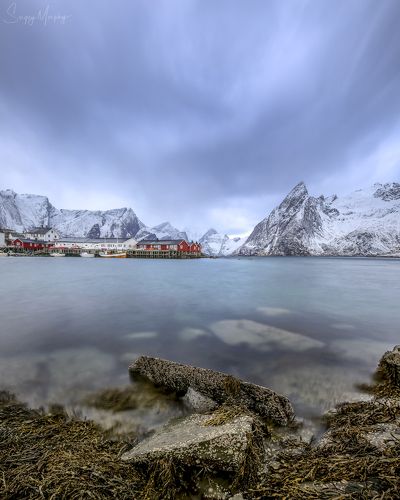 Harsh weather in Hamnoy. Lofotens.