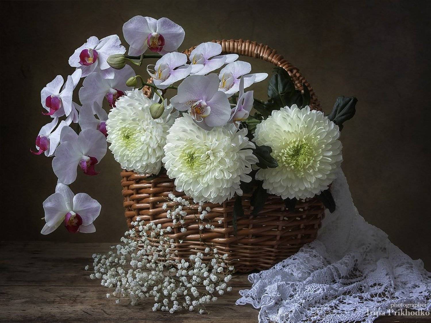 натюрморт, художественное фото, цветочный натюрморт, хризантемы, орхидеи, букет, флористика, Ирина Приходько