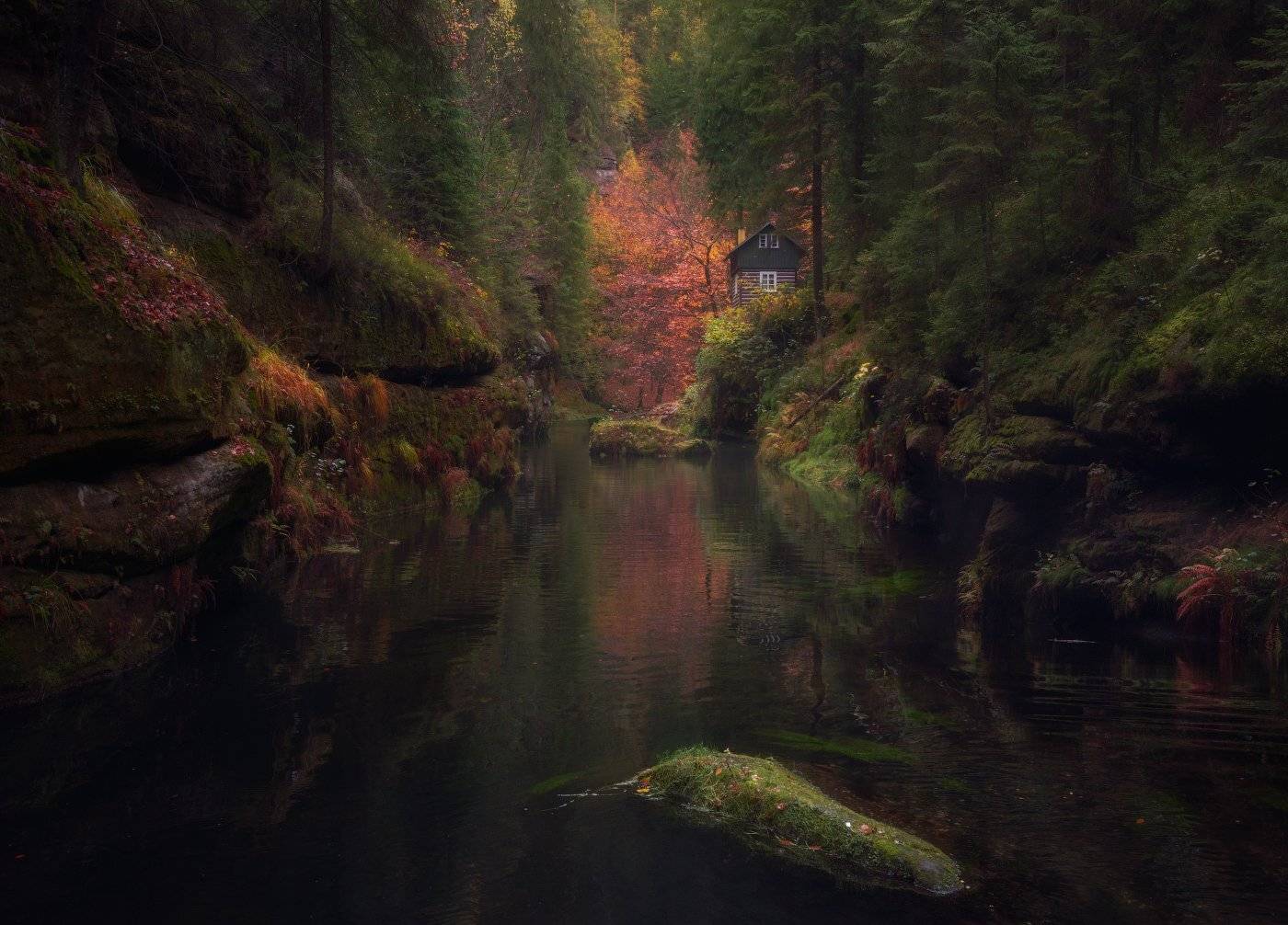 осень, река, лес, скалы, вода, Cтанислав Малых