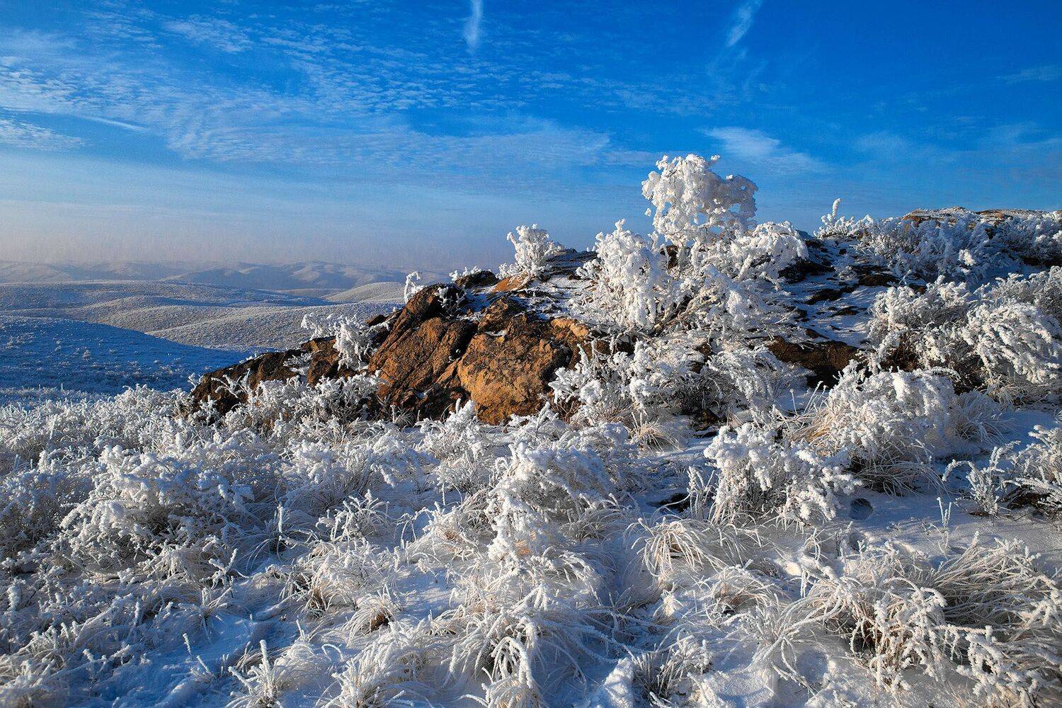 иней зима степи изморось снег скалы степи, Качурин Алексей
