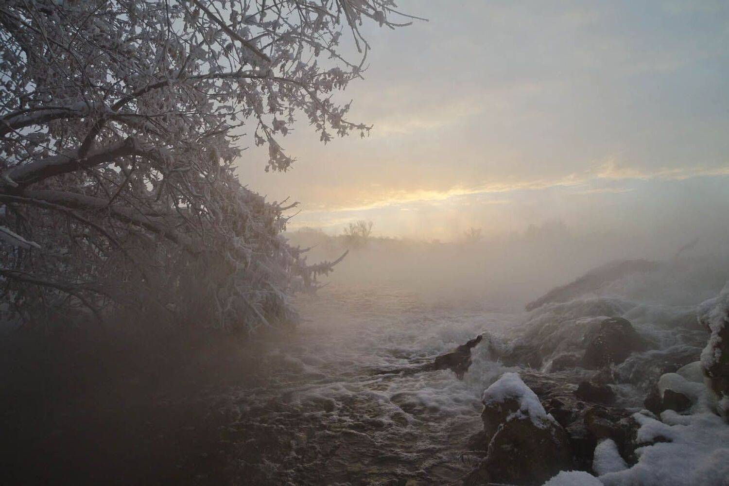 озеро, горячка, водосток, кмз, зима, утро, Михаил Агеев