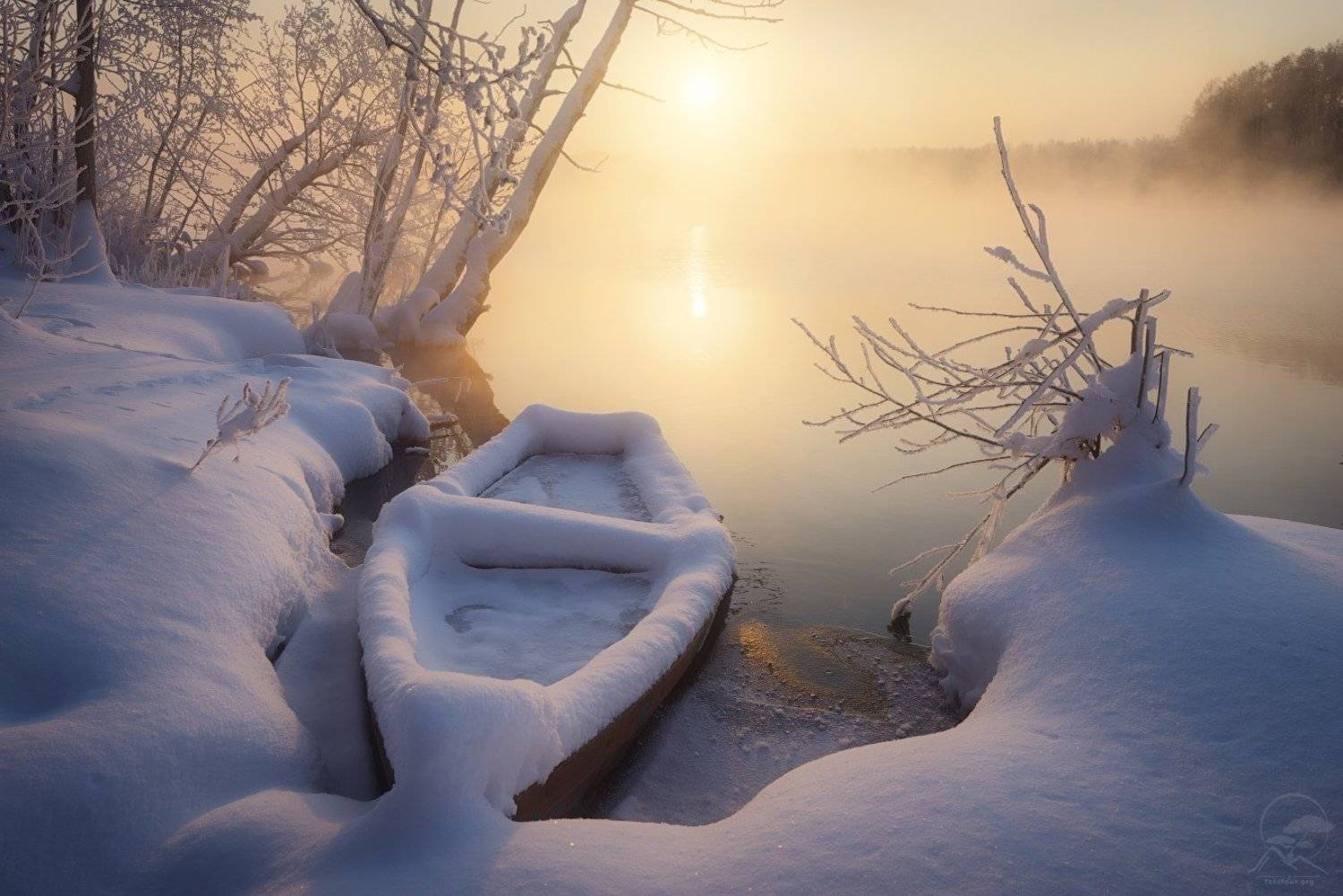 пейзаж, природа, озеро, лодка, шатура, зима, мороз, Анатолий Гордиенко