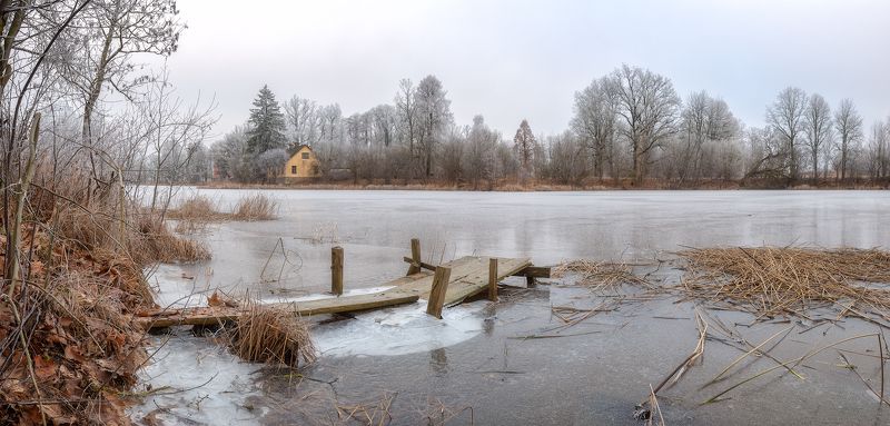 панорама пейзаж латвия озеро зима Frozen lake фото превью