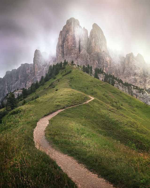 alpine, alps, alto, brunecker, cliff, clouds, dolomites, europe, gardena, grass, green, group, hiking, hill, italia, italian, italy, landscape, light, meadow, morning, mountain, nature, pass, pasture, path, peak, resort, ridge, road, rock, sella, sky, sou The Path to Ascension фото превью