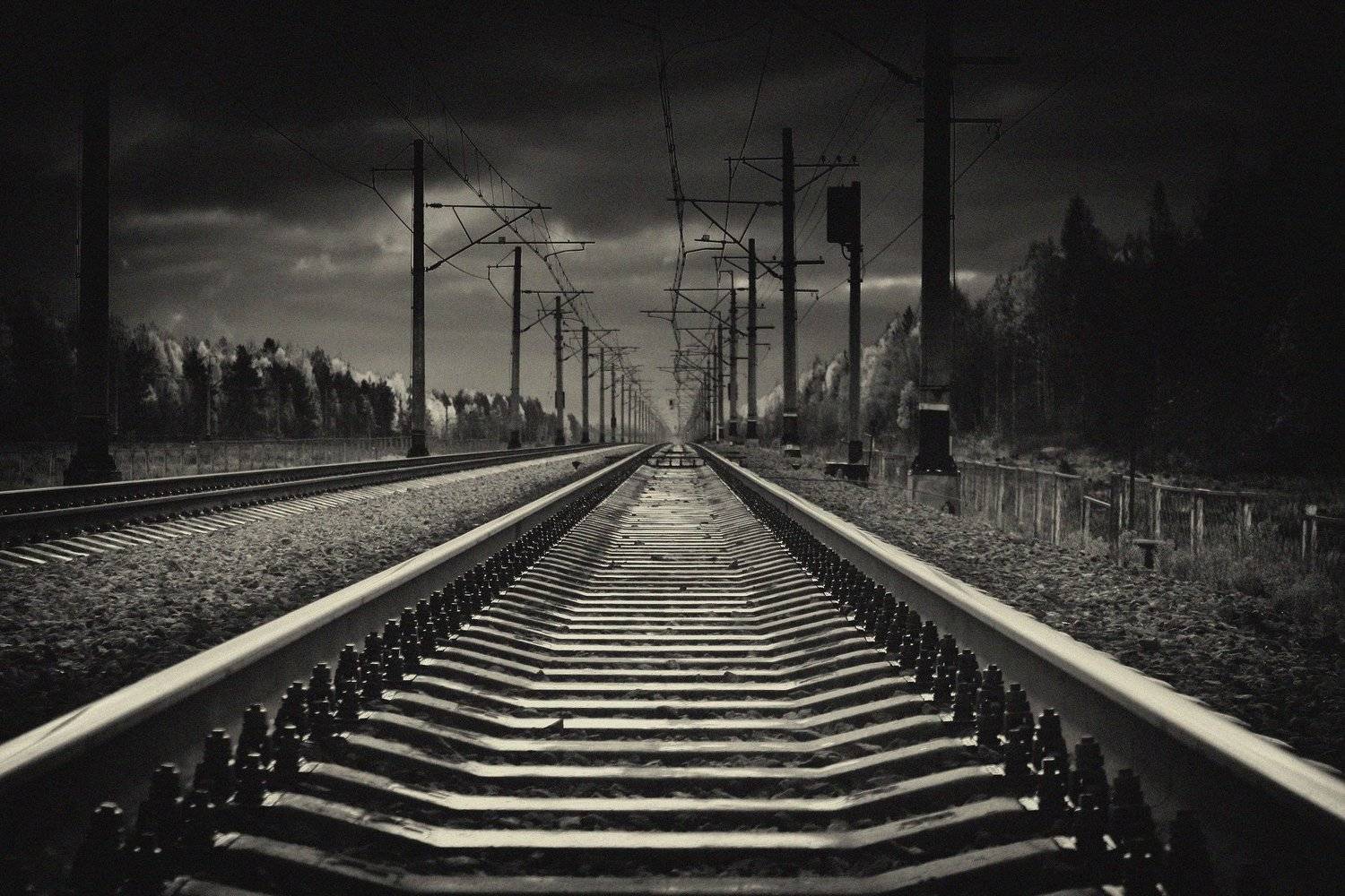 дорога, мрак, путь, рельсы, шпалы, Vladimir Kedrov