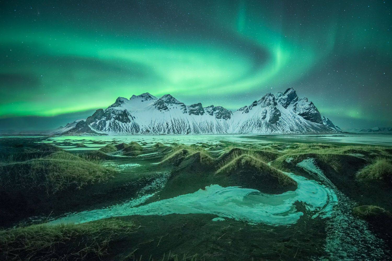 Iceland, Vestrahorn, Aurora, Vitaly Glad