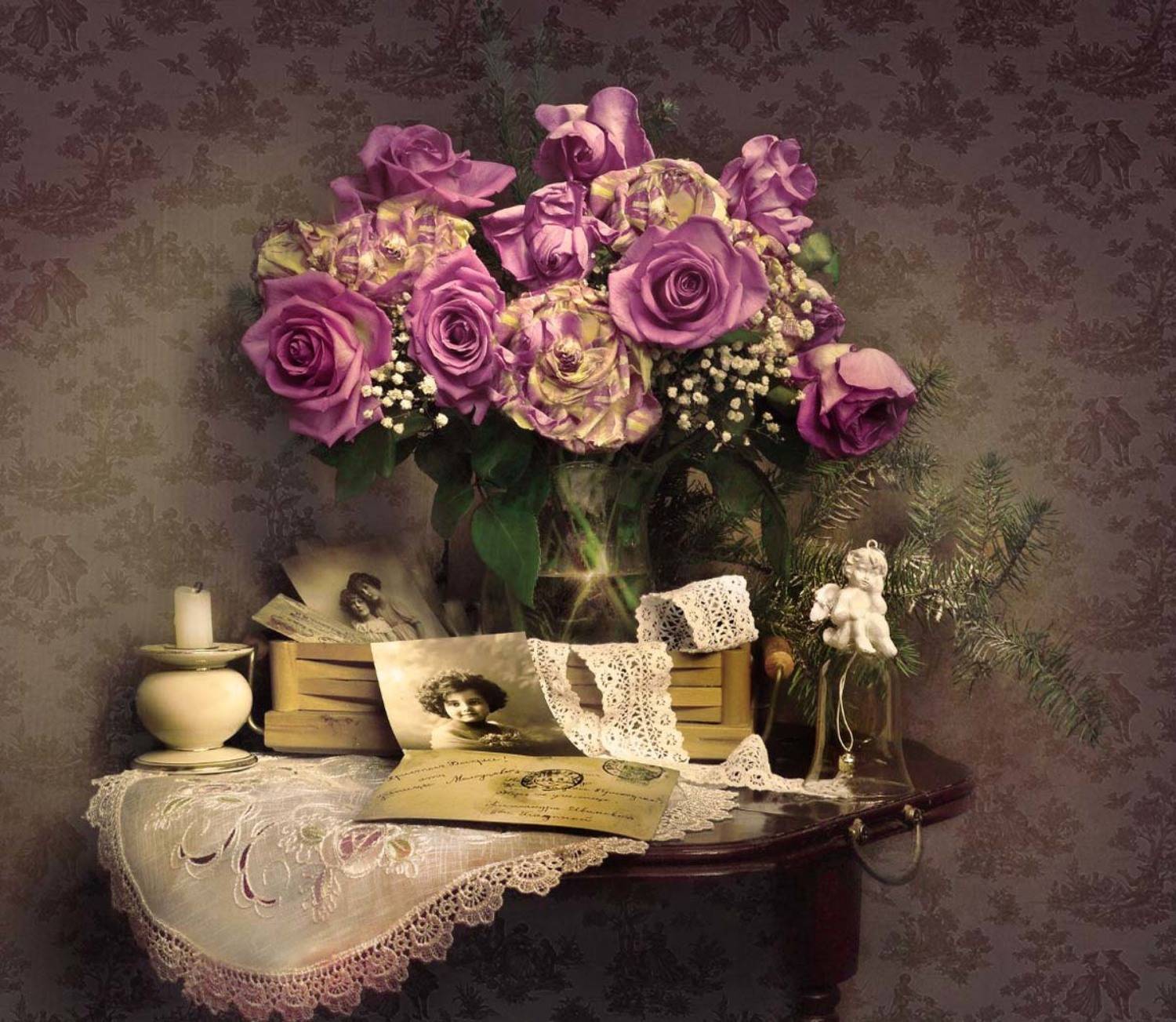 still life,натюрморт,январь, фото натюрморт, свечи, крещение, праздник, подсвечник, настроение, зима,старые открытки, цветы, розы, ретро, колокольчик, Колова Валентина