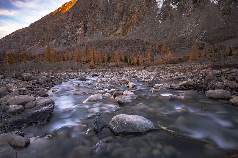 горный алтай, осень, горы, актру, речка Актру наоборот. фото превью