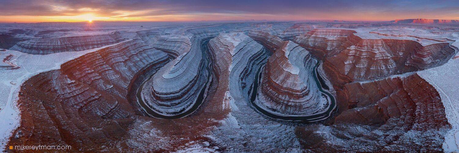 gooseneks, utah, sunrise, snow, extreme, Майк Рейфман
