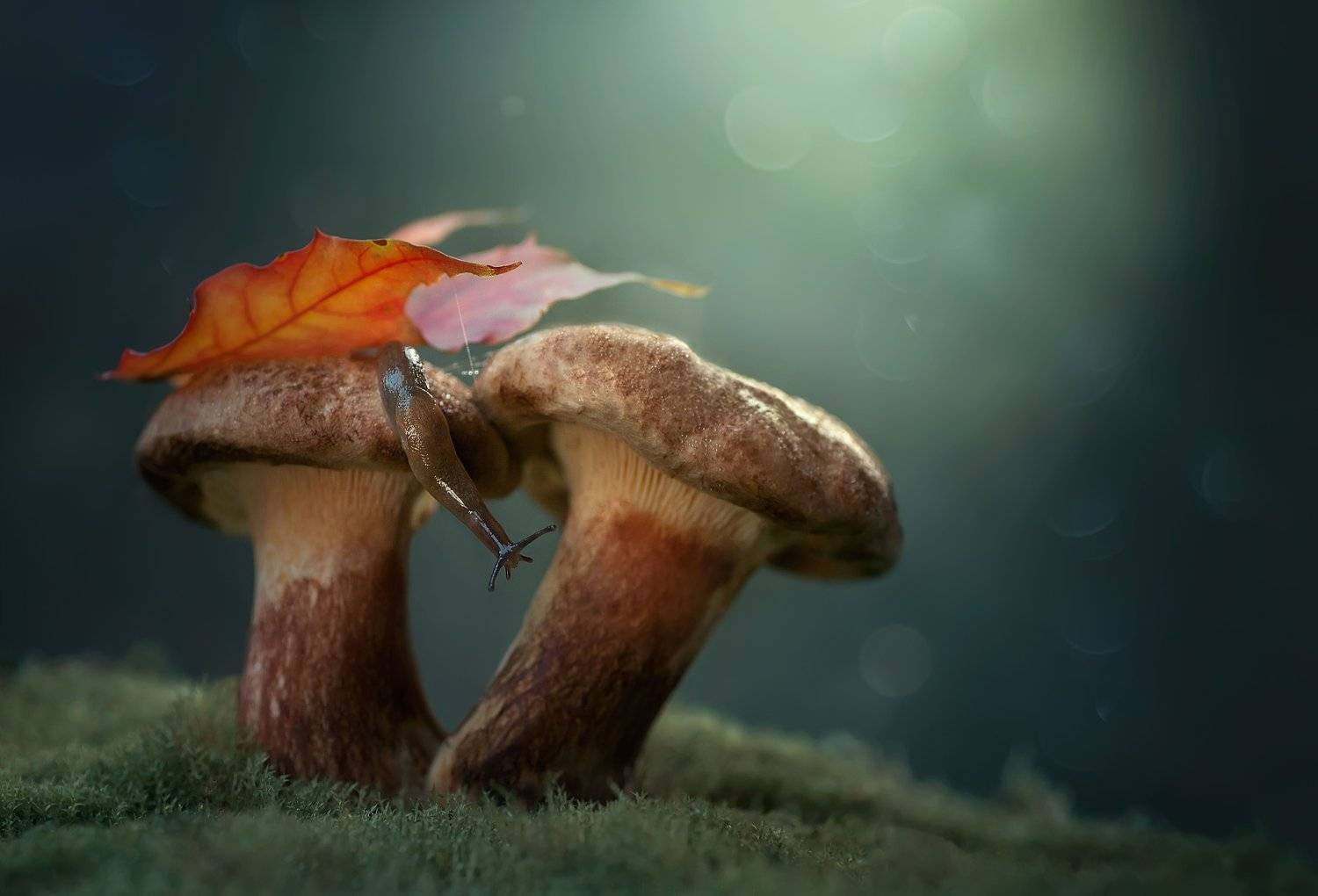 макро, гриб, осенний лист, слизняк, природа, Чернобай Анна