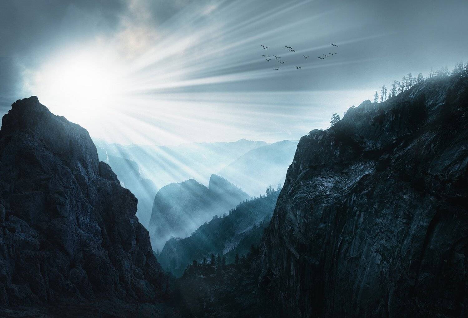 скалы, небо, облака, журавли, Sergii Vidov