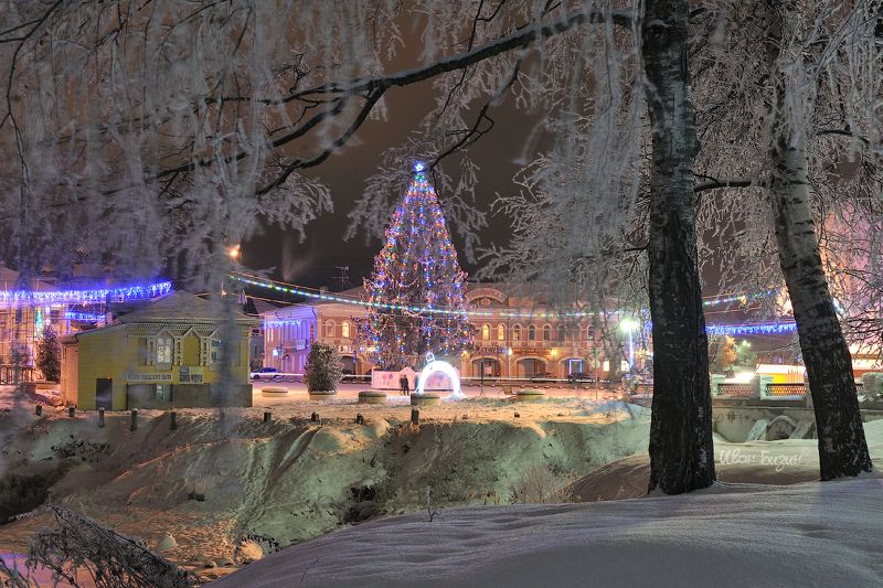 углич, зима, ночь, мороз, снег Новогодний Углич фото превью