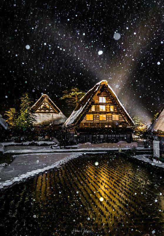 winter snow japan gifu night nightscape nature old house [ Silence Winter Beauty ] фото превью