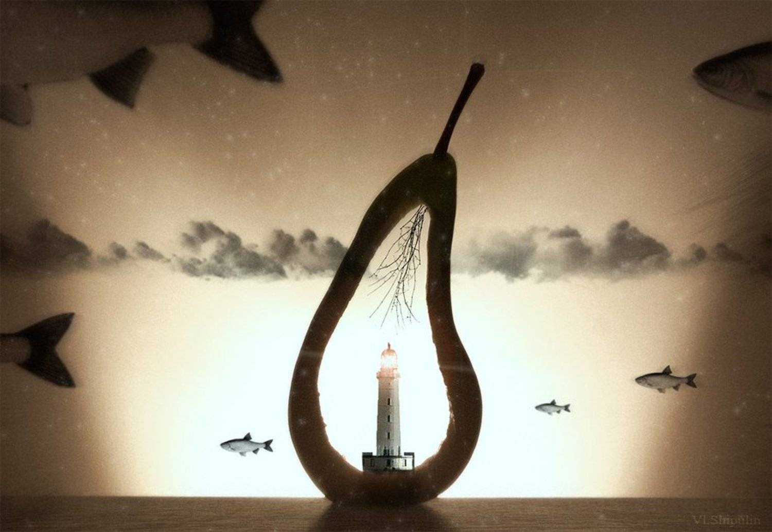 autumn,fish,pear, lighthouse,sea,branches,art,digital,vladimir,shipulin,photo,владимир,шипулин,фото,арт,груша,ветки,рыба,миграция, Vladim_Shipulin