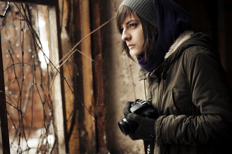 девушка, портрет, фотоаппарат, canon, nikon Seeker фото превью