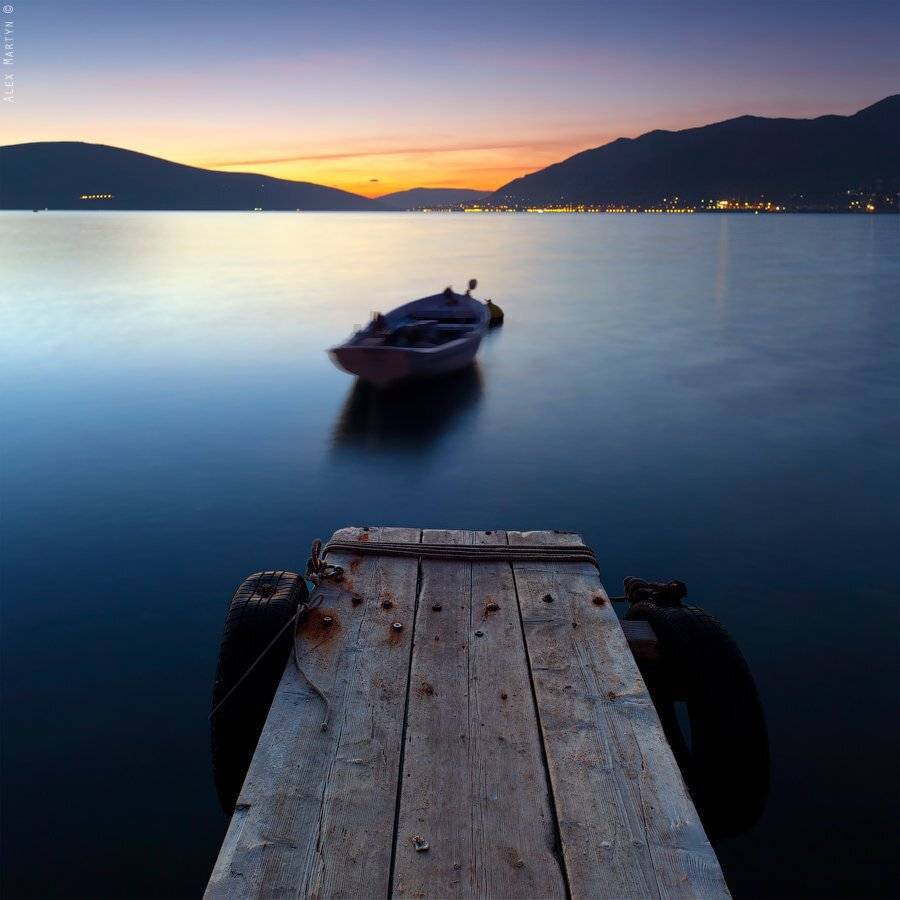 черногория, боко-которский, залив, закат, пирс, лодка, Alexander Martynov