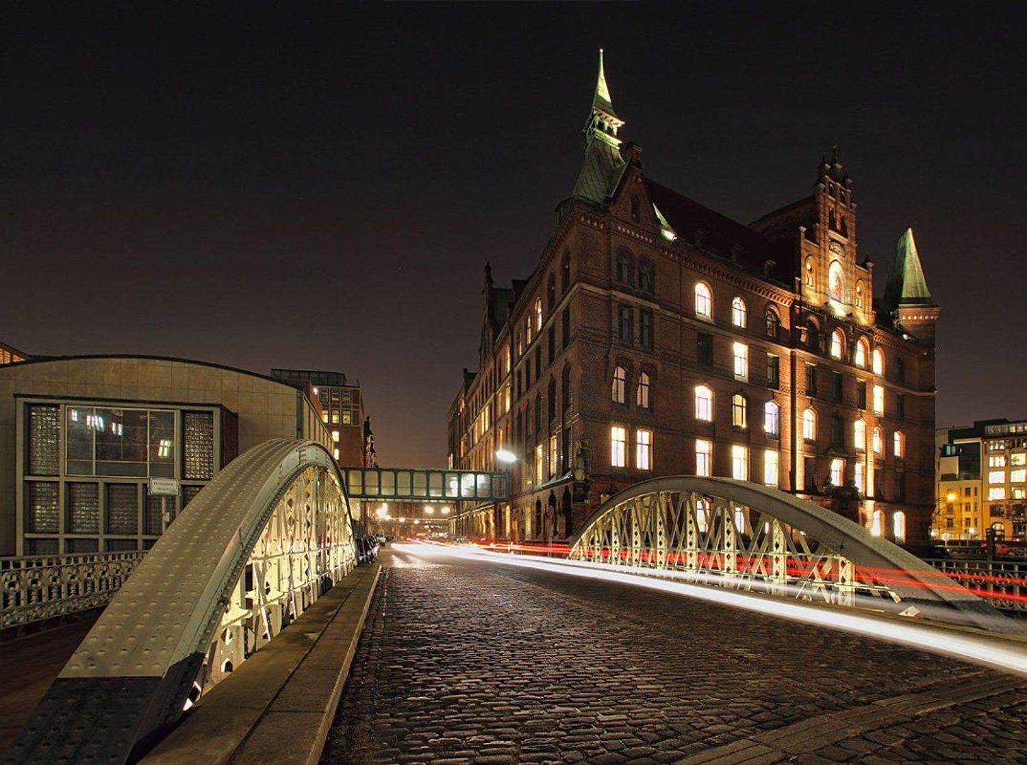 германия, гамбург, мост, ночь, Игорь Дубровский