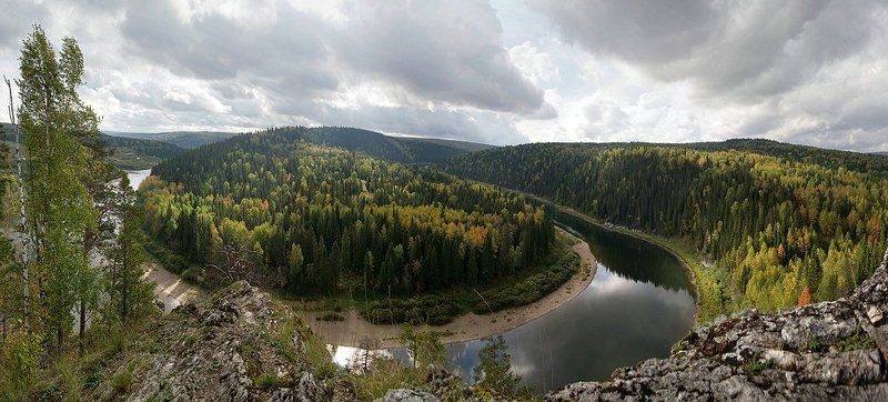 река, горы, осень Петля фото превью