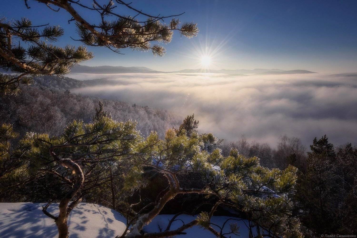 алтай, белокуриха, зима, закат, облака, солнце, горы, лес, снег, пейзаж, свет, туман, Павел Силиненко