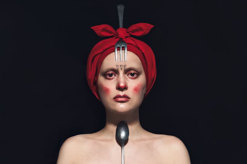 арт портрет, с вилкой, арт фотография Аллюзия на  живопись фото превью