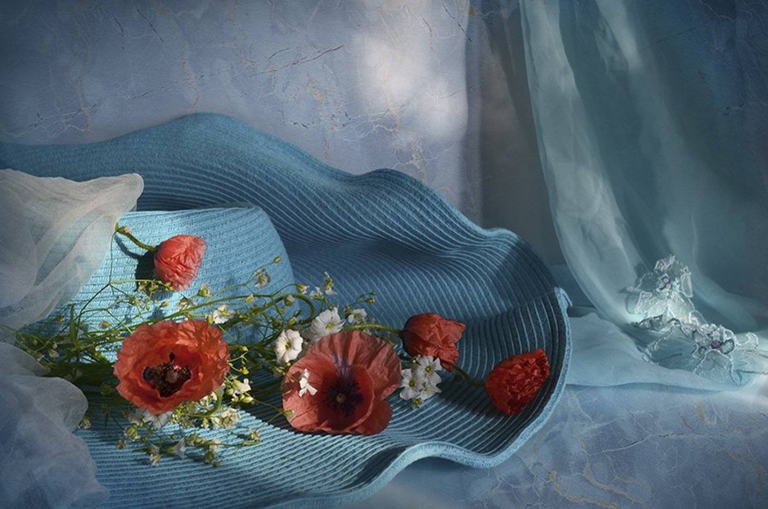 лето соломенная шляпка бирюзовый маки вечер, Eлена Шовкопляс