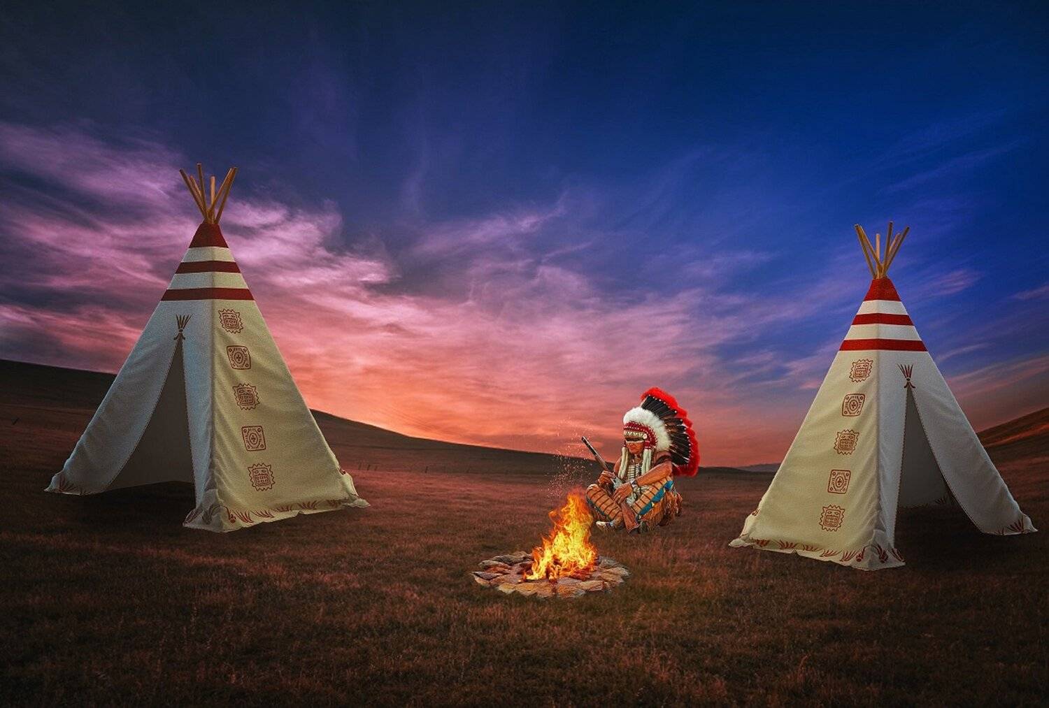 индеец, вигвам, небо, вождь, Sergii Vidov