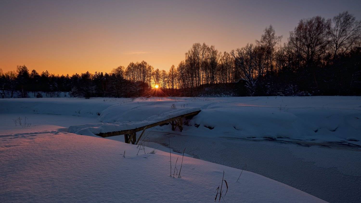 закат, река, мостик, анциферово, нерская, Евгений Гаганов