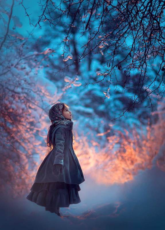 девочка, лес, вечер, зима, зимняя фотосессия, фотограф москва, фотосессия в москве, зимняя фотография, лесная  фото превью
