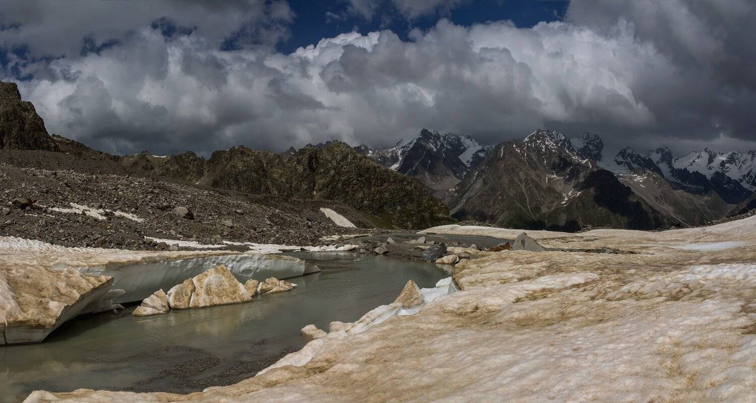 горы, облака, кавказ, восхождение, ледник, Эстелла