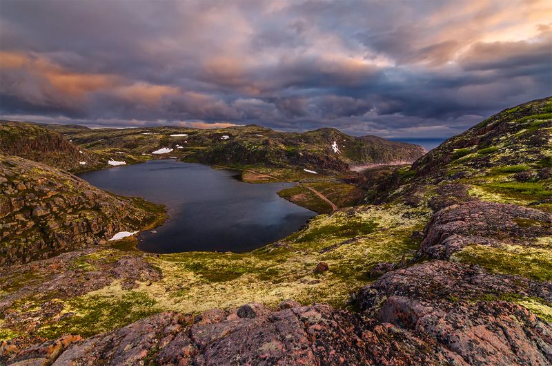 природа, пейзаж, север, кольский, панорама, природа россии, дикая природа, закат, свет, облака, вечер, тундра Заполярье летом фото превью