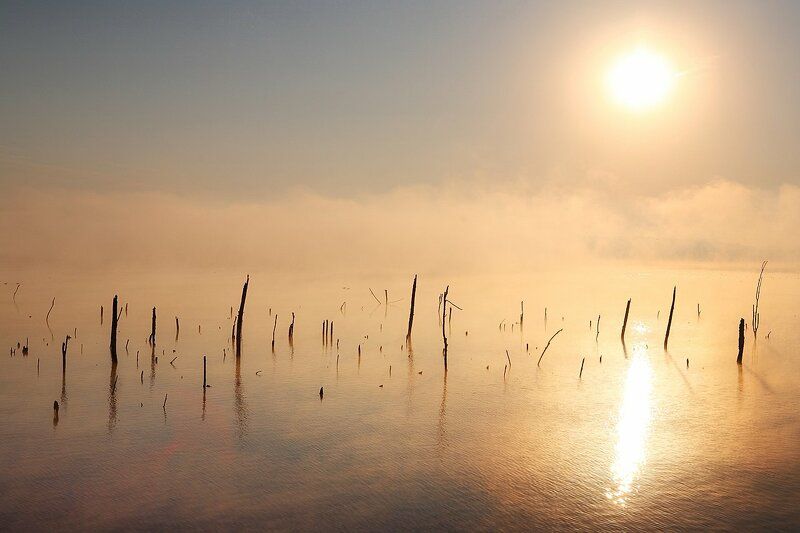 Утренний туман на озере Тамбукан