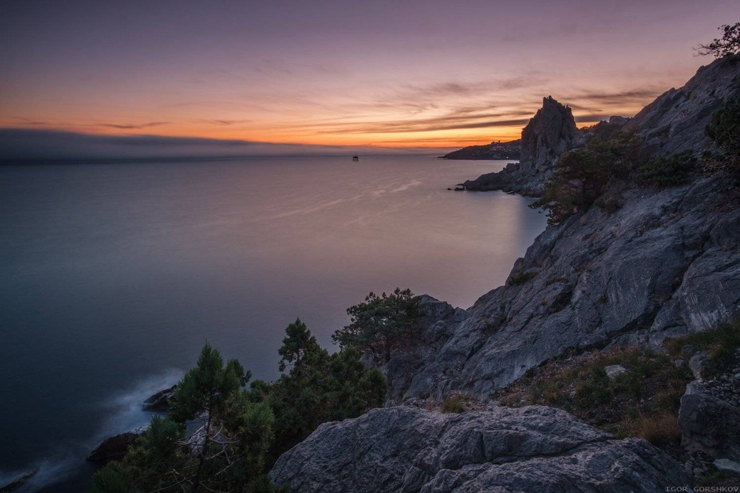 крым, горы,закат,вечер,пейзаж,скалы,море,бесконечность,длинная выдержка,симеиз,осень,природа,пространство,, Горшков Игорь