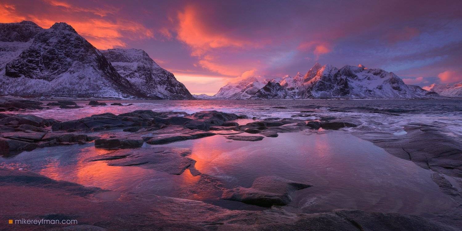 arctic coast, europe, fjord, landscape, light, lofoten archipelago, mountain, nature, nordic, nordland, north, norway, norwegian, ocean, outdoors, peaks, picturesque, scandinavia, scenic, sea, sky, snowscape, water, weather, winter, Майк Рейфман