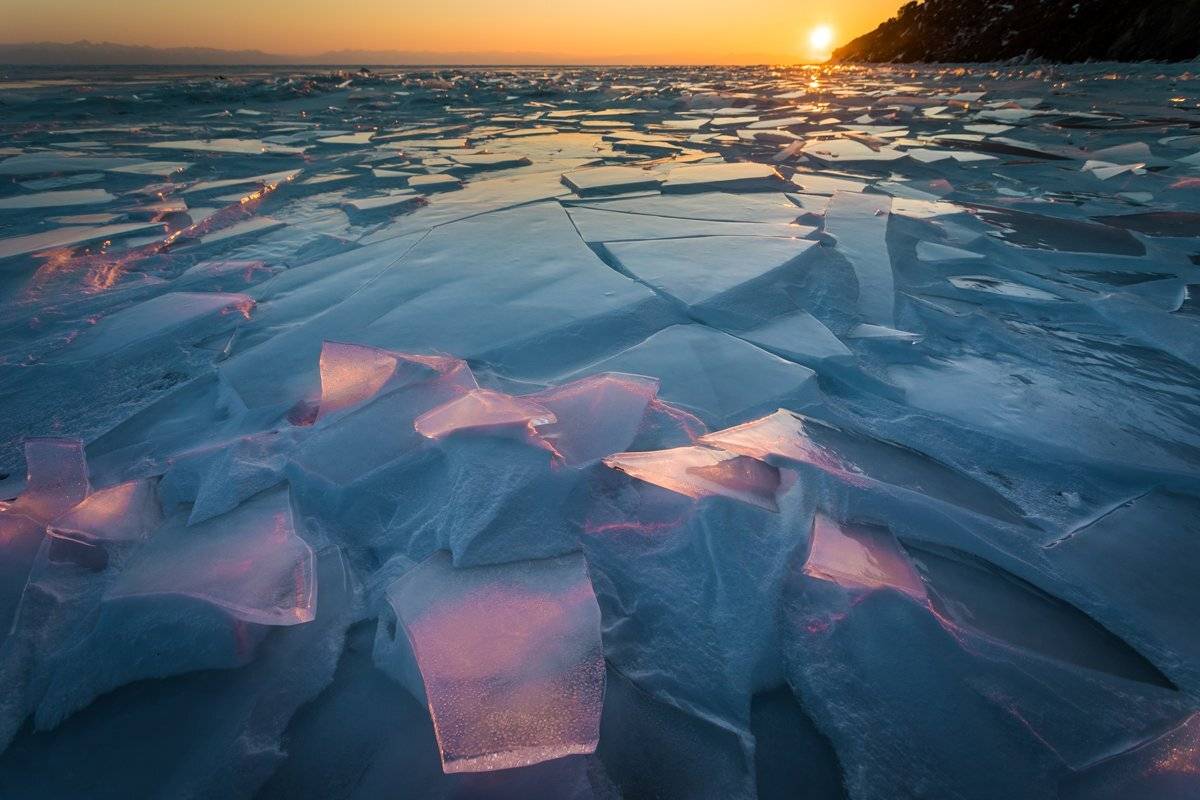 байкал, лёд, закат, зима, солнце, Вячеслав Мельников