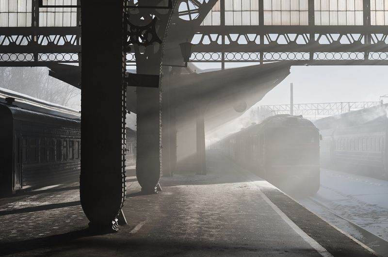 репортаж, архитектура, жанр, дым, туман, Санкт-Петербург, утро Витебский вокзал фото превью