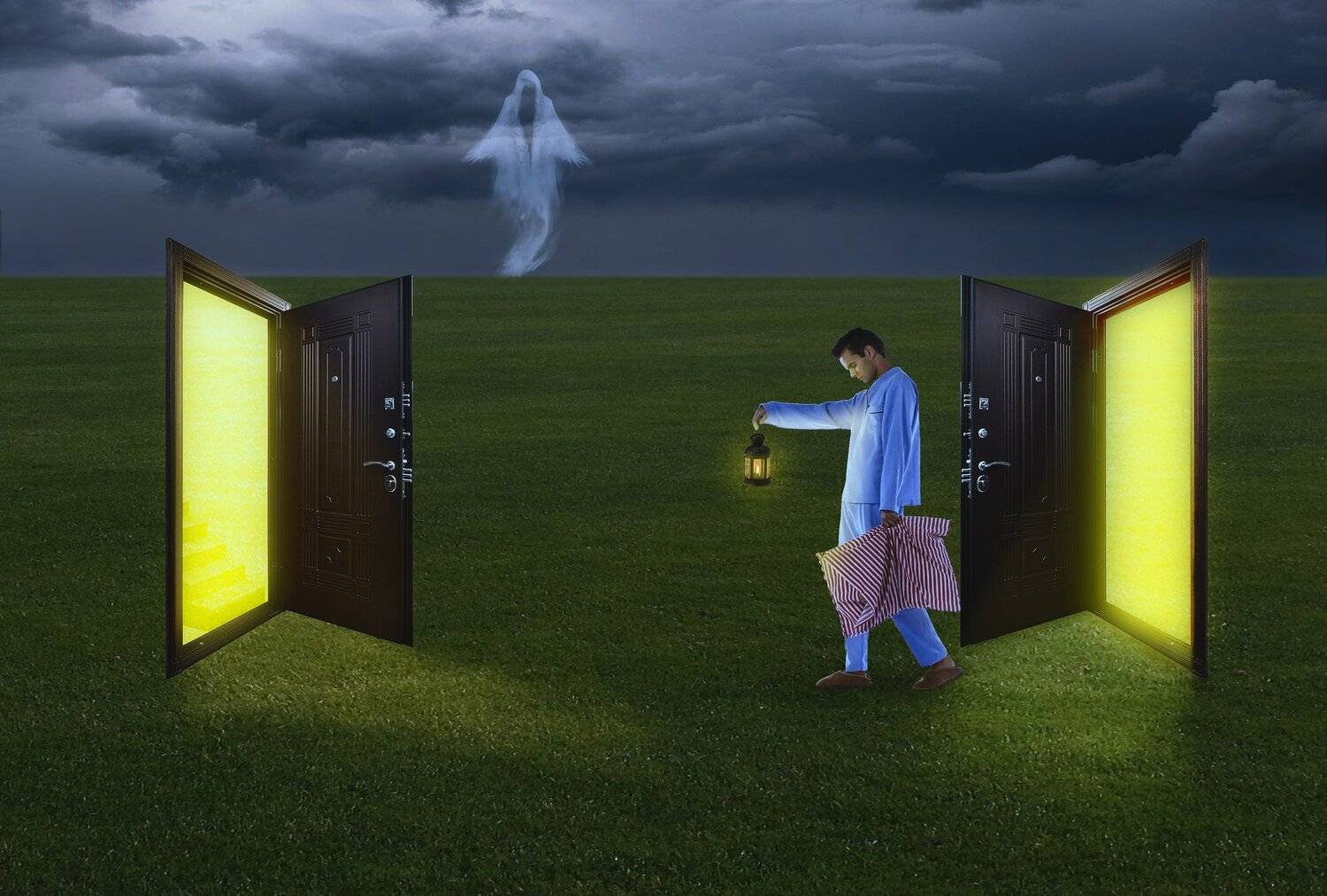 мужчина, поле, двери, свет, небо, Sergii Vidov