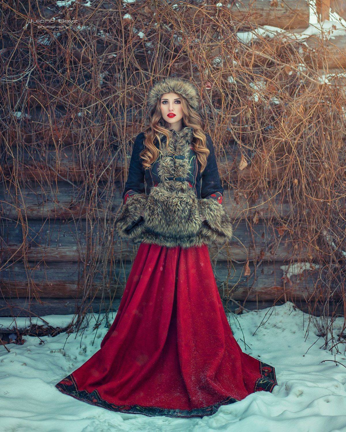 русский стиль, девушка, красота, зима, длинные волосы, модель, Juliana Bevz