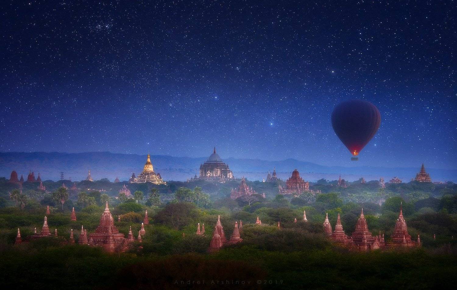 myanmar, burma, nightsky, balloon, landscape, scenic,, Soft Light