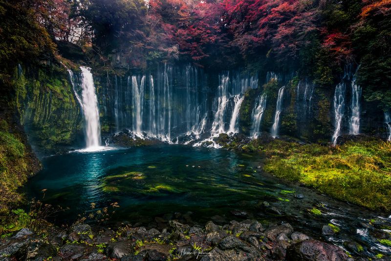 waterfalls landscape nature travel rocks autumn colors japan mt.fuji Shiraito Falls фото превью