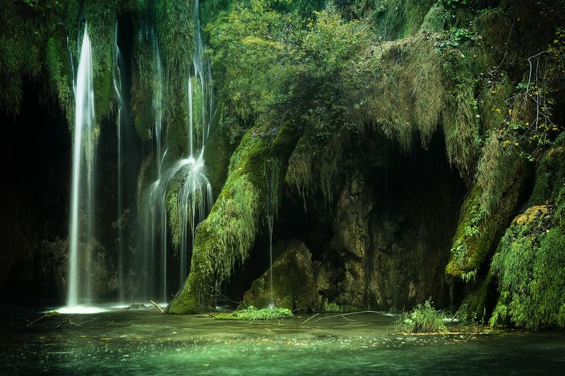 landscape, plotvice lakes, croatia, waterfall Green nuances фото превью