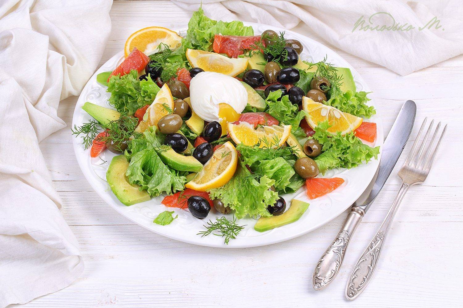 семга,авокадо,яйцо,пашот,оливки,салат, Марина Володько