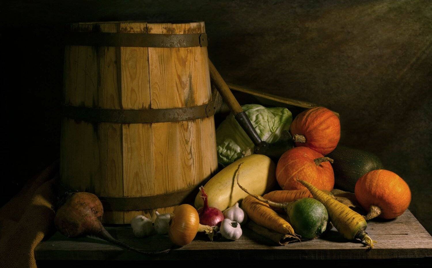 кадушка, овощи, редька, свёкла, морковь, капуста, тыквы, лук, чеснок, кабачок, сечка., Вера Лопатина
