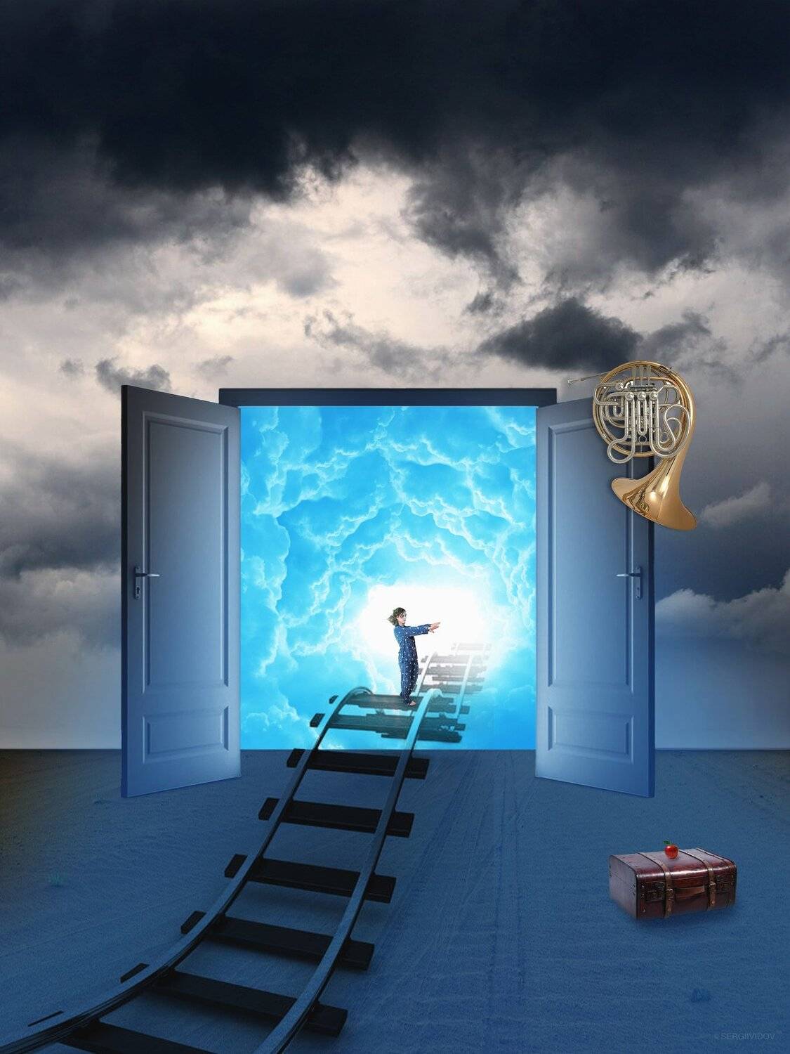 двери, облака, девочка, дорога, Sergii Vidov