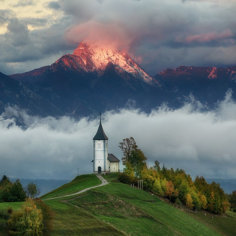 landscape, slovenija, nature, mountains, church Fire фото превью