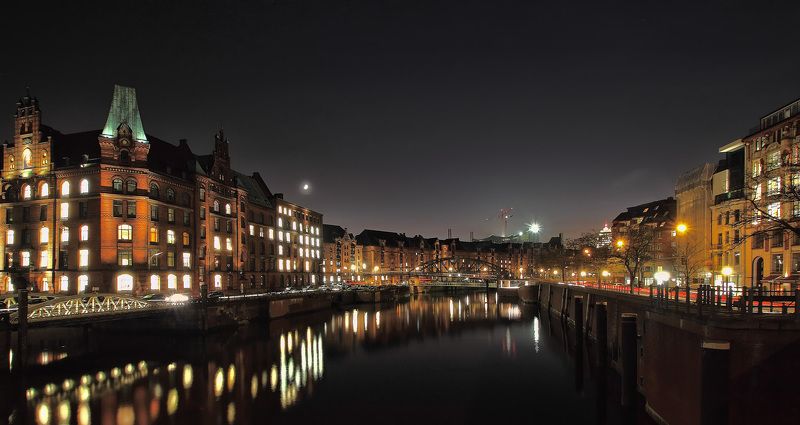 германия, гамбург, мост, ночь, канал из серии каналы и мосты фото превью